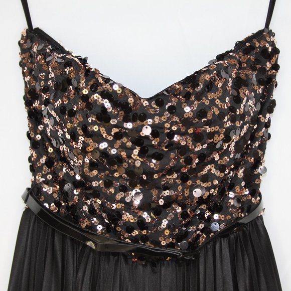 AS U WISH SEQUIN PLEATED MINI DRESS SZ M JRS BLACK GOLD BELT PARTY COCKTAIL PROM - Picture 4 of 14